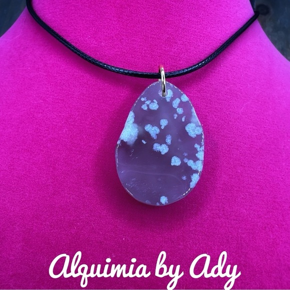 Alquimia Black and Gray Pendant Necklace big Smokey quartz medallion - Picture 2 of 2
